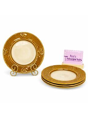 Gibson GID364 Raised Rooster Farmhouse Brown Lunch Salad Stoneware Plates Set 4